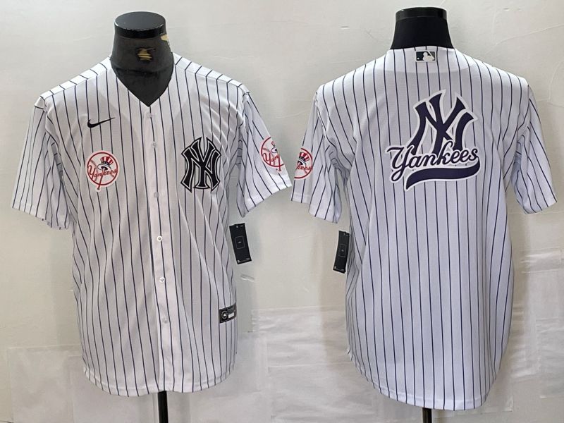 Men New York Yankees Blank White Stripe Second generation joint name Nike 2024 MLB Jersey style 18